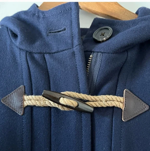 J. Crew Melton Wool Navy Blue Pea Coat With Toogle Front And Hood Size 00 - Picture 6 of 11
